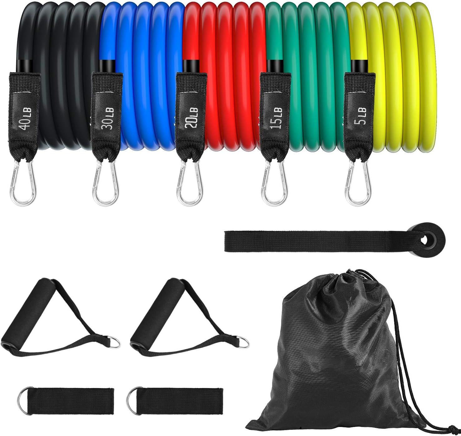 Ameauty Resistance Bands Set Exercise Bands, Fitness Stretch Workout Bands 11PCS with 5 Fitness Tubes, 2 Foam Handles, 2 Ankle Straps, Door Anchor, Carrying bag, for Home Gym Equipment