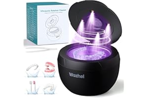 Wazhel Ultrasonic Retainer Cleaner Machine, 45kHz Dental Cleaning Pod for Denture, Mouth Guard, Night Guard, Aligner, Braces, Toothbrush, 200ML Denture Cleaner with Digital Timer & 4 Modes, Black