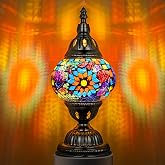 Marrakech Turkish Mosaic Lamp Stained Glass Table Lamp with Tiffany Style | Handmade Moroccan Table Lamp with Bronze Base, Decorative Accent Vintage Lamp for Living Room Bedroom Including LED Bulb