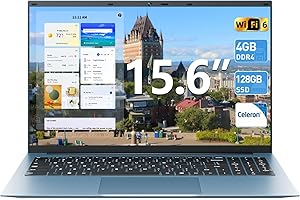 SGIN 15.6 Inch Laptop Computer, 4GB RAM 128GB SSD Ordinateur Portable, WiFi 6, Celeron N5095 Quad-Core, 180° Viewing, Win 11 