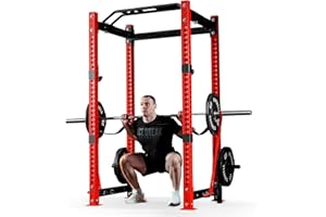 Mikolo 3"x3" Power Cage, Multi-Function Power Rack with LAT Pull Down Pulley System, Commercial Squat Rack for Home Gym with 3x3 Attachment, 1500 lbs Weight Capacity