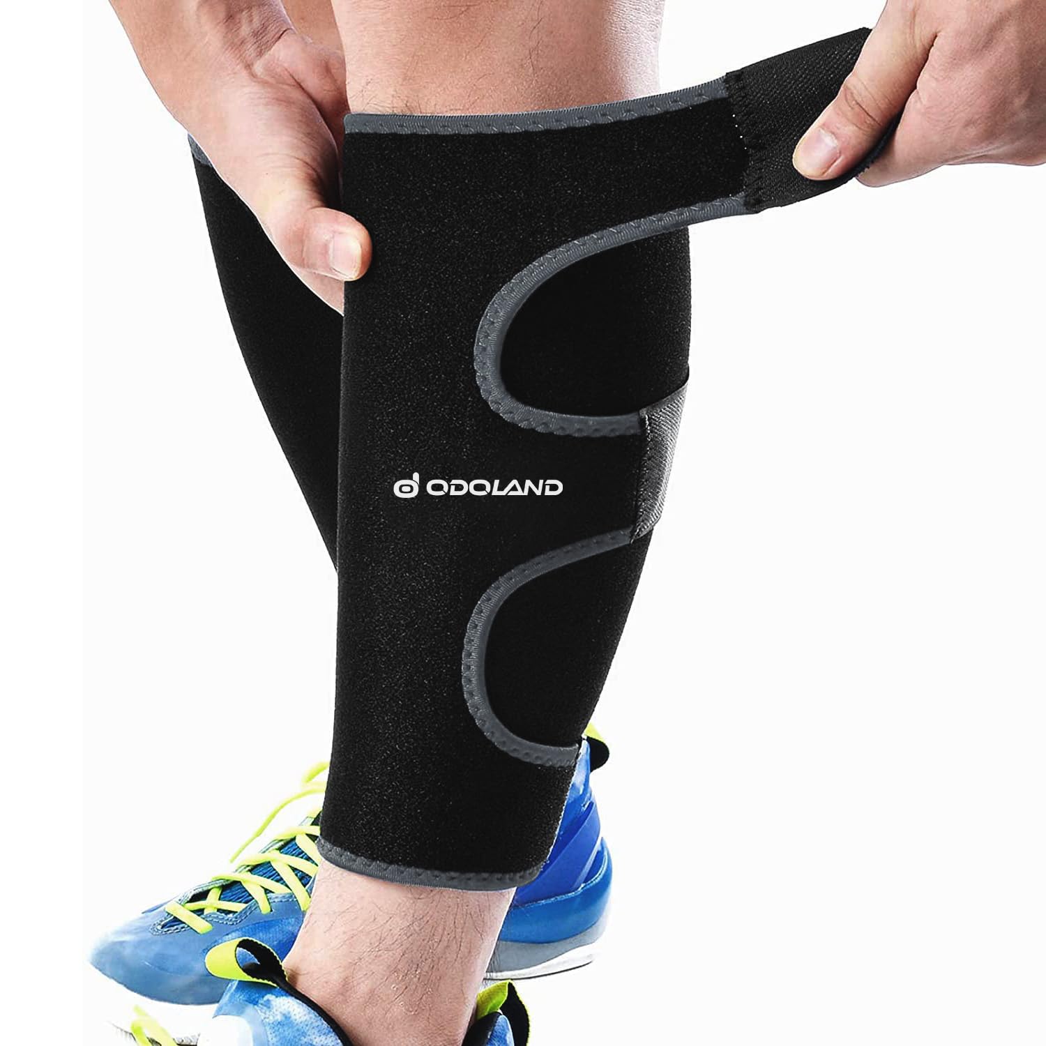Odoland Calf Compression Sleeve Calf Brace - 1 Pair Guard Leg and Adjustable Shin Splints Support for Sport Recovery Fitness and Running Black