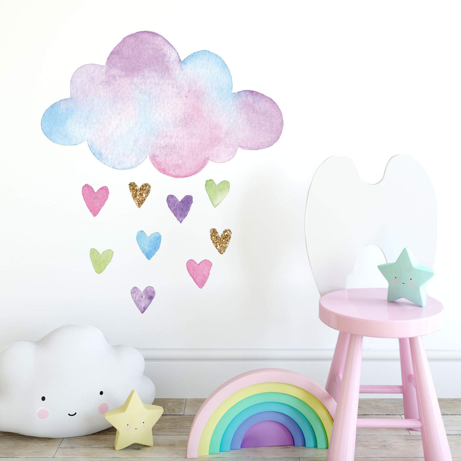 Watercolour cloud and hearts wall sticker | Size variations available| Unicorn window stickers | Children's room decor | UK