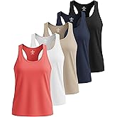 Real Essentials 5 Pack: Women's Dry Fit Tank Top - Racerback Sleeveless Workout Athletic Gym Shirt (Available in Plus)