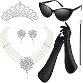 BBTO 6 Pieces 1920s Flapper Accessories Set for Women 20s Party Costume with Pearl Dangle Pendant Necklace Earrings