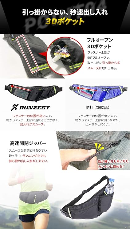 Amazon ランゼスト ランニングポーチ ペットボトル 2wayバッグ スマホ ダークグレー Runzest ランニングポーチ