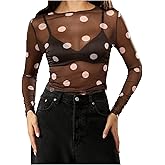 Milumia Women's Polka Dots Mesh Top See Through Long Sleeve Fitted Going Out Rave Crop Tee