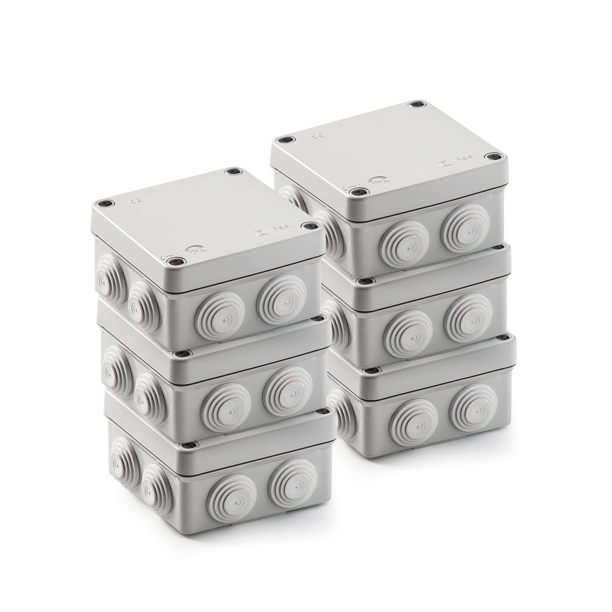 FAMATEL Pack of 6 Waterproof Junction Boxes IP55 (3011) | Halogen Free | High Impact Resistance | Screws 1/4 Turn | Easy Assembly | Metric Cone | 112 x 112 x 64 | Grey