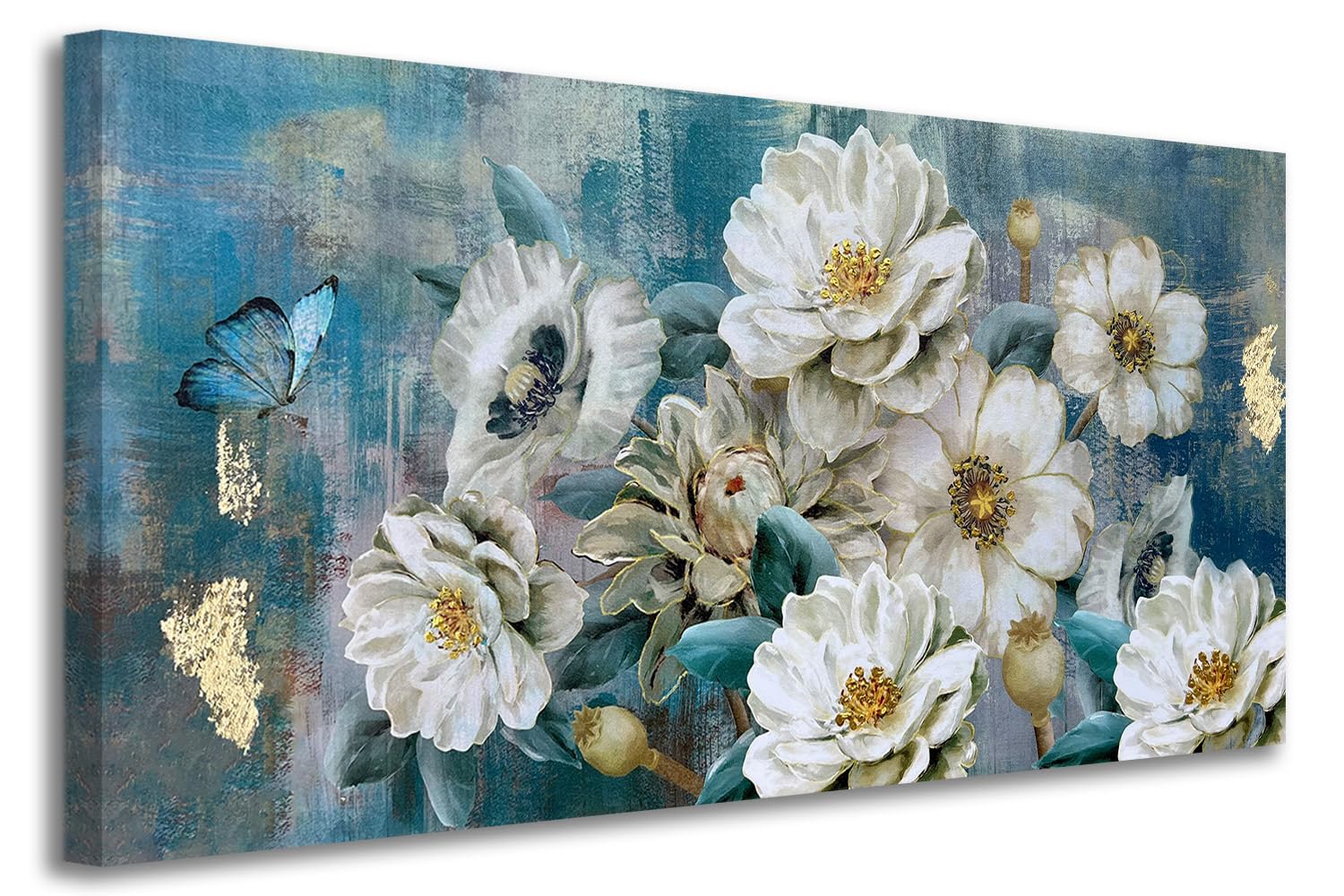 Arjun Flowers Canvas Wall Art White Elegant Modern Teal Picture Gold ...
