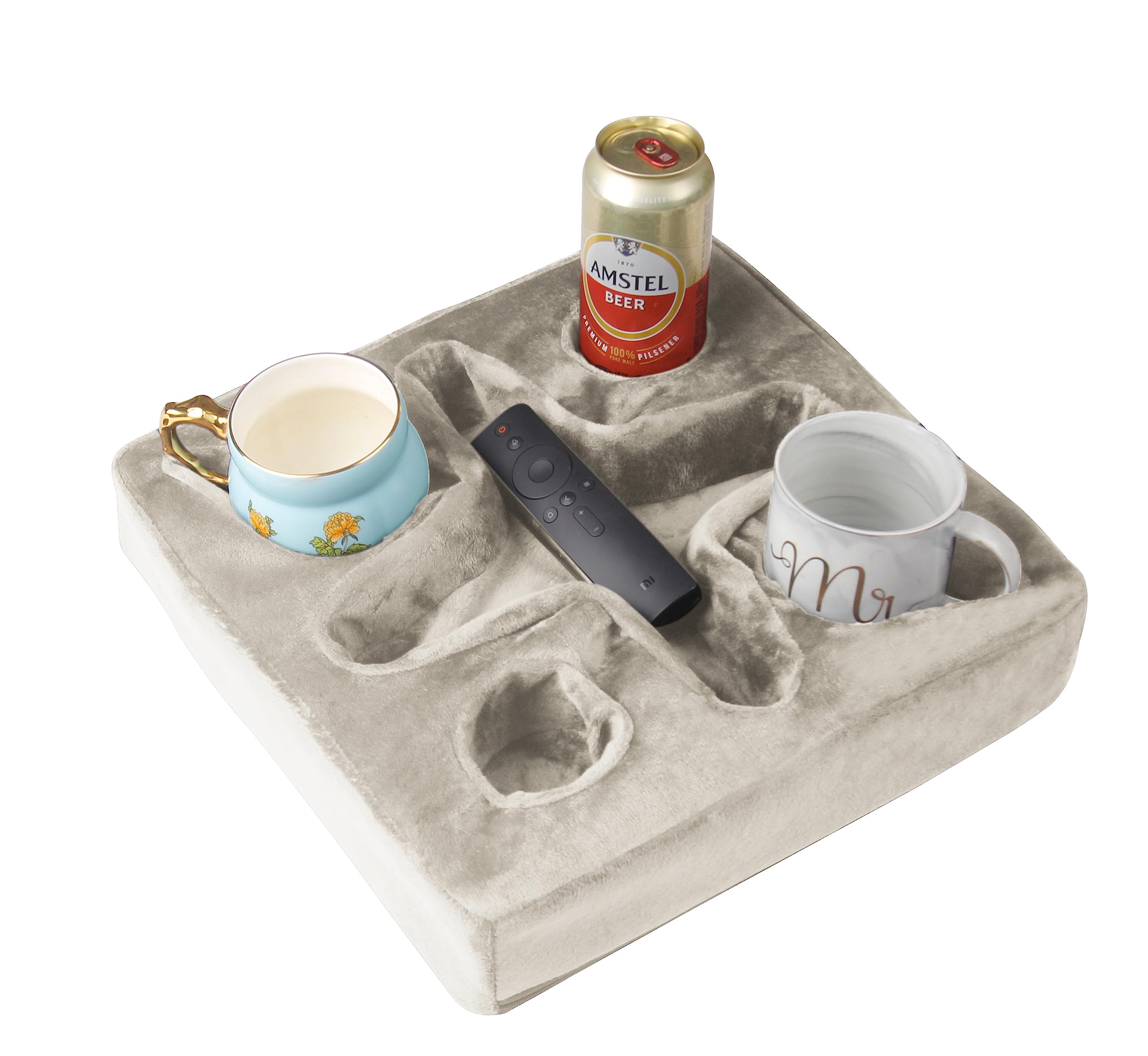 Couch and Bed Cup Holder Pillow, Sofa Refreshment Tray for Drinks/Remote Control/Snacks Holder (Beige) — image 1