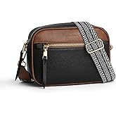 MUHUASHI Small Crossbody Bag for Women Triple Pockets Vegan Leather Shoulder Camera Purse with Long Guitar Strap