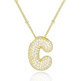 Pwiuor Gold Plated Balloon C Initial Pendant Necklace Bubble Letter Name Necklace Dainty Zirconia Alphabet Birthday Jewelry Gift for Women