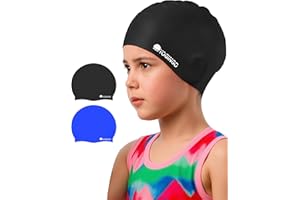YOGINGO 2 Pack Swim Cap Kids - Swimming Cap for Long&Short Hair - Silicone Swim Caps for Girls&Boys, Swim Cap for Kids 3-15, Keep Hair Dry