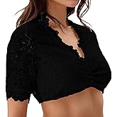 FEOYA Women’s Oktoberfest Dirndl Blouse Traditional Lace Bavarian Crop Tops V-Neck Shirts Beer Girl Garden Authentic Costume