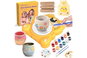Alldeer Pottery Wheel for Kids 8-12, Complete Art & Craft Set with 3 Pack Air Dry Clays, Paints - DIY Ceramic Maker Mini for Beginners Creative Fun, Toys for 6-12 Years Old Girls Boy Birthday Gift