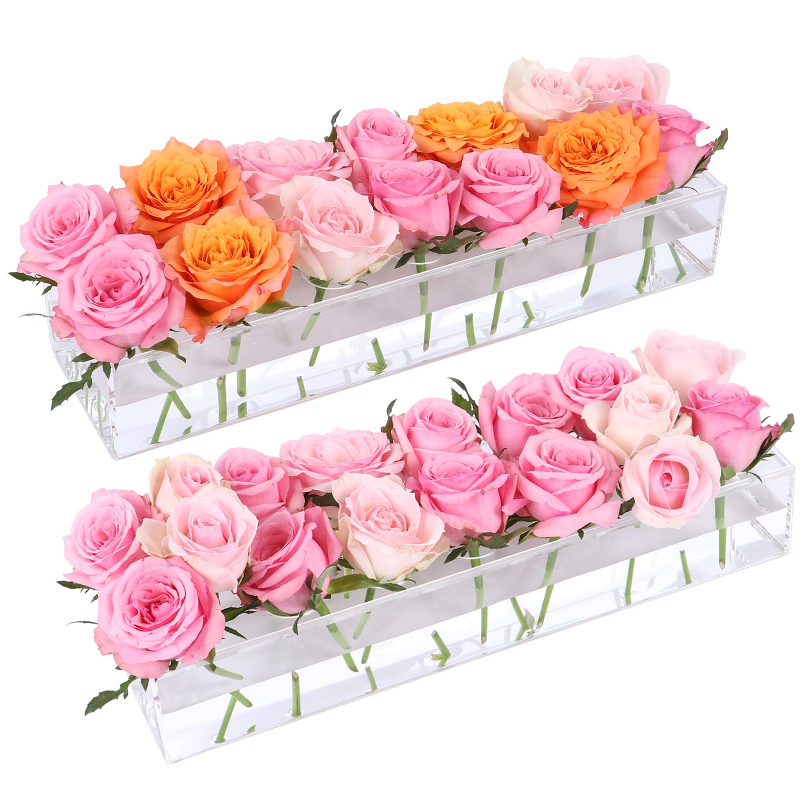 Photo 1 of *ONLY 1* BIGIVACA 14 inch Acrylic Flower Vases,28 Holes Long Rectangular Acrylic Vase,Clear Floral Centerpiece for Dining Table Reception Home Party Decorations