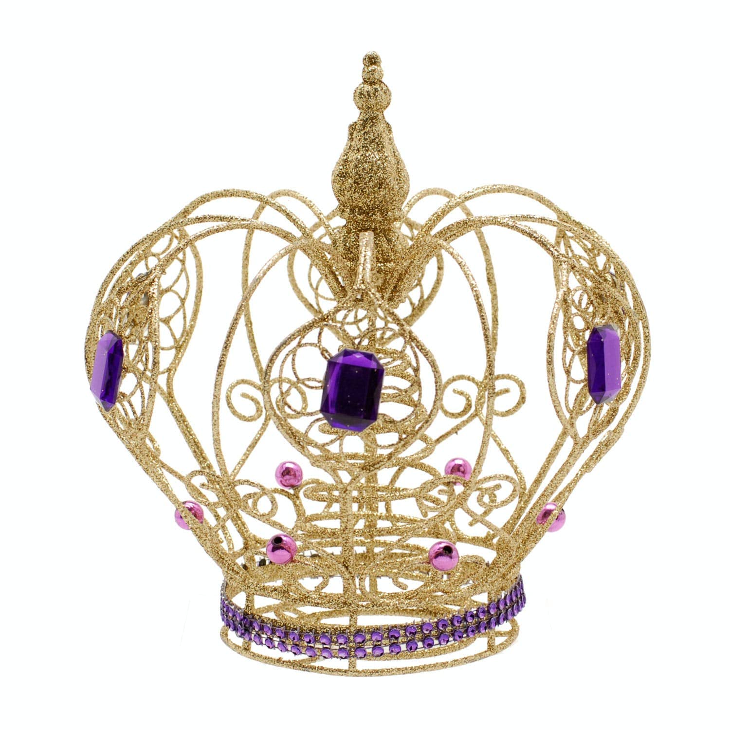 Festive Productions Tree Topper : Gold Glitter Crown With Gems : 20cm