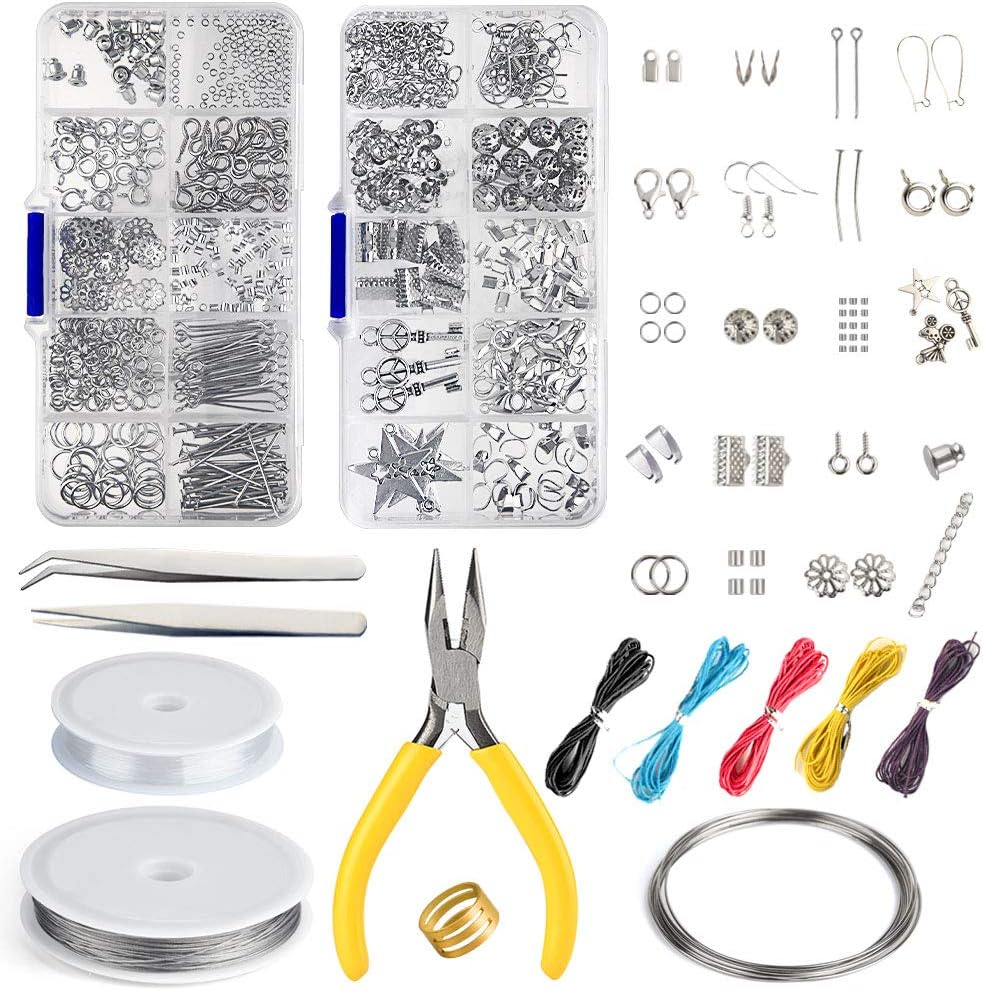 FEPITO Jewelry Making Kit with Pliers Starter Tools Beading Wire DIY Craft