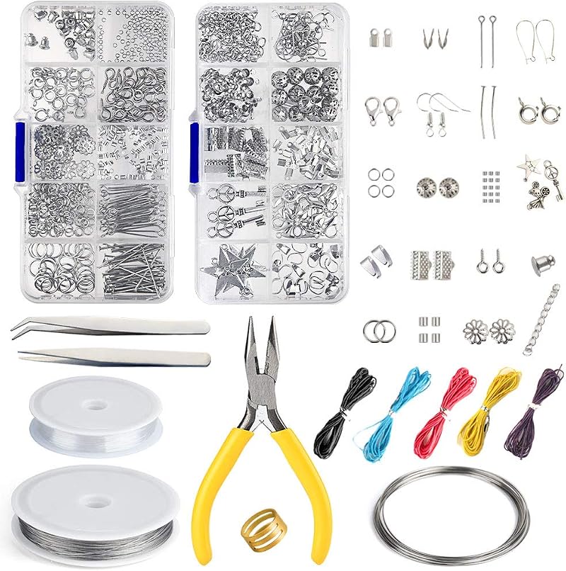 FEPITO Jewelry Making Kit with Pliers Starter Tools Beading Wire DIY Craft