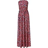 GloryStar Women Strapless Floral Print Bohemian Boho Maxi Dress Casual Off Shoulder Beach Party Dress with Pockets (M, A-Red Geometric Print)