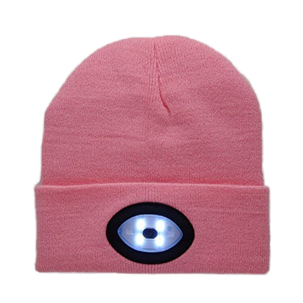 DPWELL Bright LED Headlamp, USB Rechargeable Unisex 6 LED Knitted Warm Beanie Hat Cap Hands Free Headlamp Flashlight Cap for Hunting,Camping,Grilling,Running (Pink)