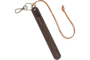 JANKINGS Genuine Leather Neck-Hanging Fountain Pen Pouch, Crazy Horse Coffee Pen Sleeve with Lanyard & Key Clip, 1-Pack