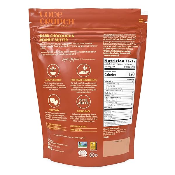LOVE CRUNCH ORGANIC DARK CHOCOLATE & PEANUT BUTTER GRANOLA, 26.4 OZ (PACK OF 1), NON-GMO, FAIR TRADE, BY NATURE’S PATH