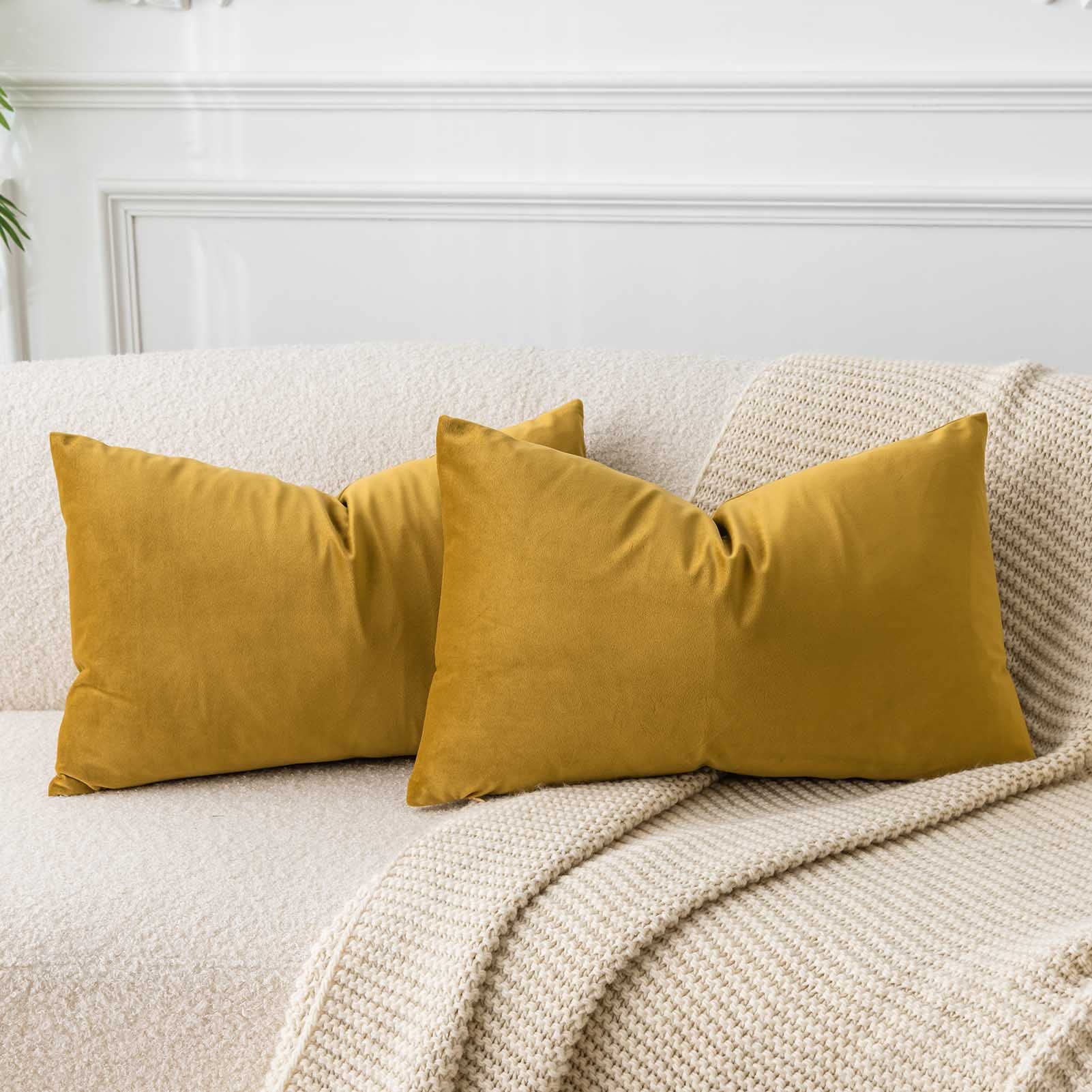 Photo 1 of * ONLY1* Decorative Velvet Throw Pillow Covers Cases for Modern Farmhouse Home Decor Soft Lumbar Cushion Covers with Hidden Zipper for Sofa Bed,Mustard Yellow,12x20 inch