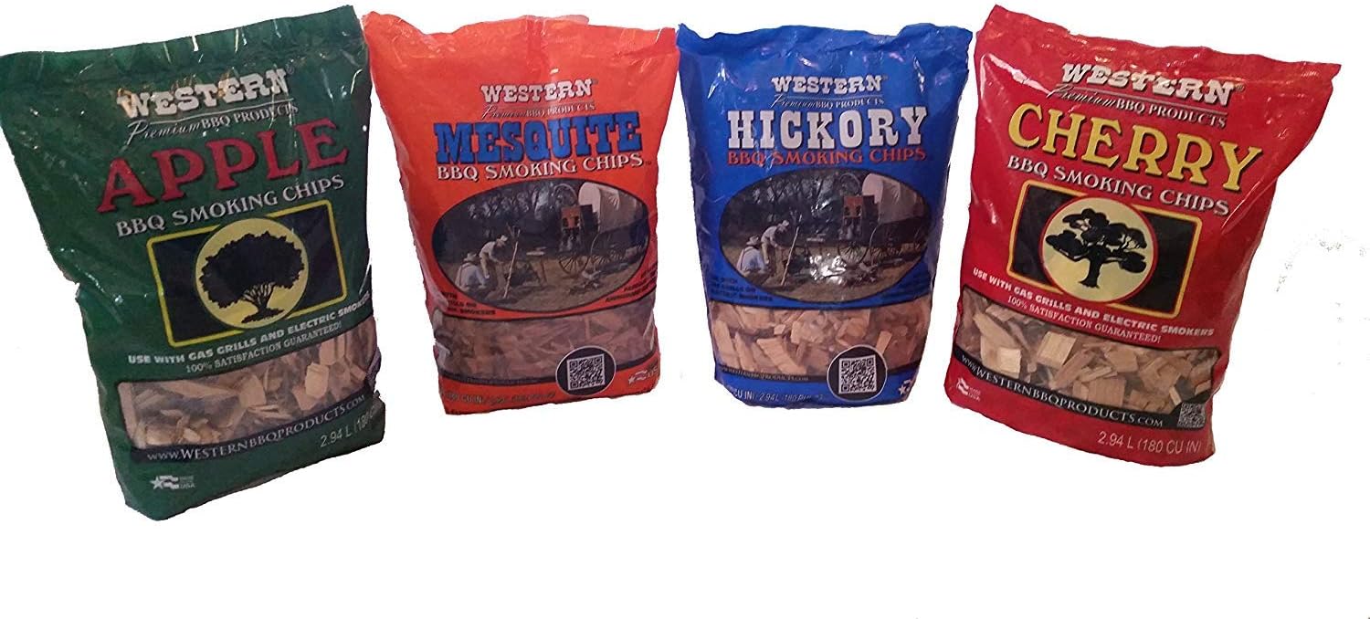Western BBQ Smoking Wood Chips Variety Pack Bundle (4)- Apple, Mesquite, Hickory, and Cherry Flavors