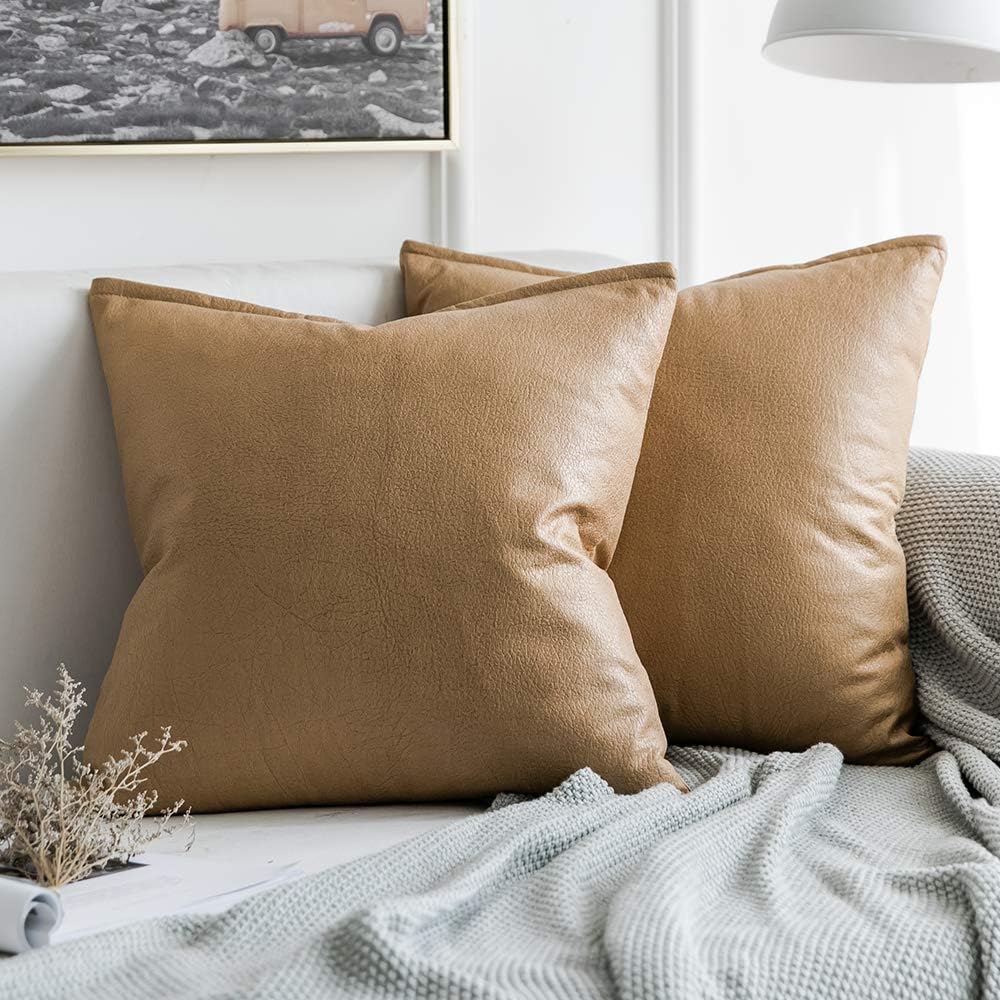 MIULEE Pack of 2 Decorative Faux Leather Modern Pillow Cover Square