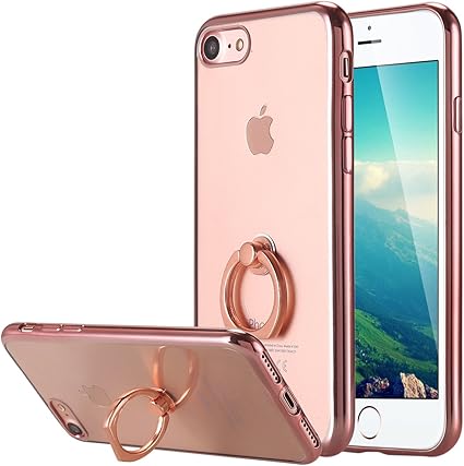 Amazon Com Iphone 8 Case Iphone 7 Case Ultra Thin Clear Luxury Tpu Rose Gold Bumper Case Cover With Built In Ring Grip Holder For Apple Iphone 8 Iphone 7