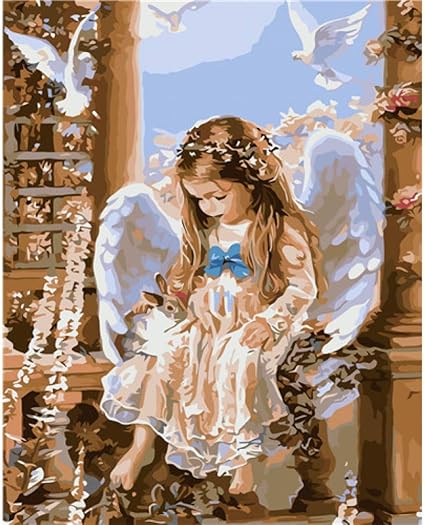 Xshszyh Peinture Par Nombre Kits Hq Bebe Ange Peinture A Colorier Par Nombre Photos Art Mural Peinture A L Huile Moderne Dessin En Chiffres Blanc Ange Image Pour Enfant Amazon Fr Cuisine Maison