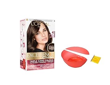 L'oreal Paris excellence creme Hair Colour (4 Natural dark Brown) + Bowl & Brush