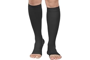 MGANG® 20-30 mmHg Compression Stocking for Men and Women, Medical Compression Socks, Knee High Length, Open Toe, Support Hose for DVT, Varicose Veins, Relief Shin Splints, Edema, Black X-Large