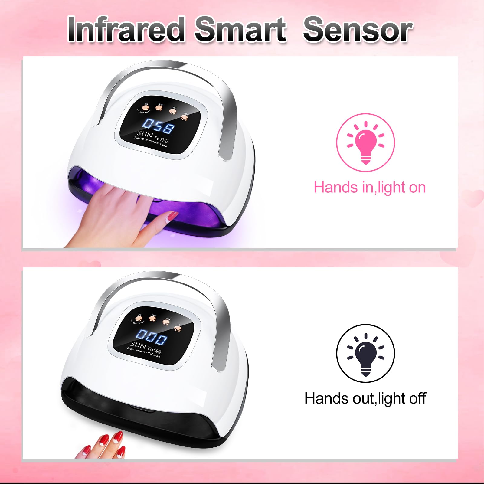 LKE LKE UV Nail Lamp, Dryer 220W Light for Nails with 4 Timers LED Lamp Gel Polish Kit Professional Art Tools Automatic Sensor