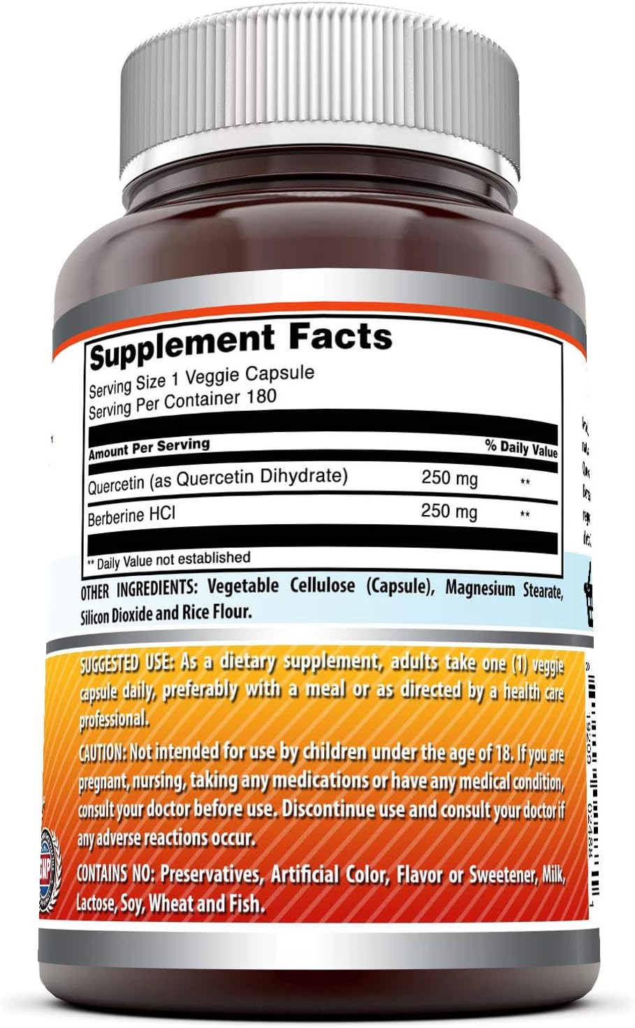 Amazing Formulas Quercetin Berberine - 250mg Berberine and 250mg Quercetin (Non-GMO,Gluten Free) -Potent Anti-oxidant Properties -Supports Heart Health, Energy Production, Immune Function (90 Count): Health & Personal Care