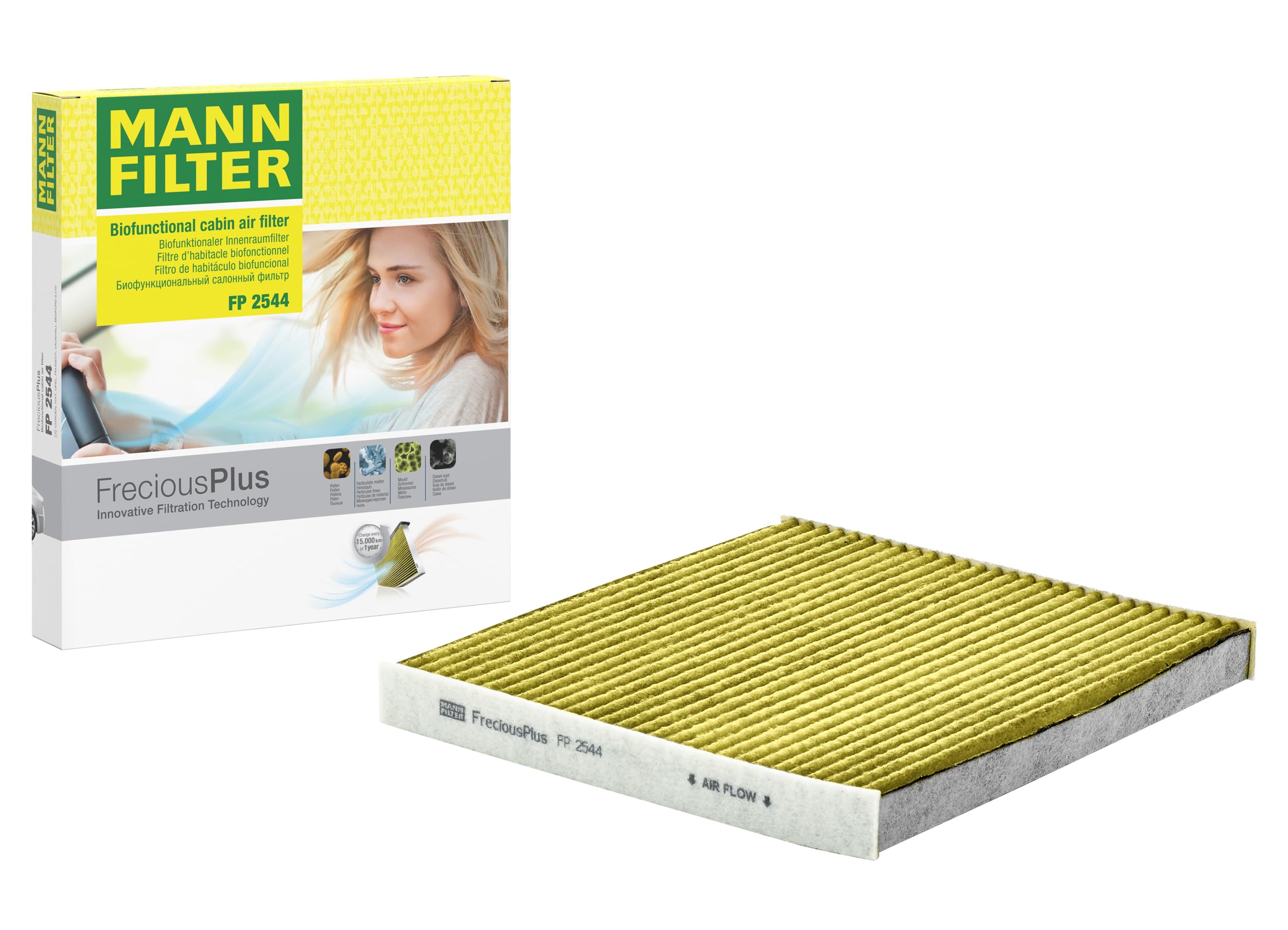 MANN-FILTER FP 2544 Cabin Air Filter - FreciousPlus Biofunctional Pollen Filter - for Cars + Transporters