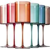 Chouggo Colored Square Wine Glasses Set of 6, Hand Blown Long Stem Premium Crystal White Red Wine Glass, Great Gifts for Wife & Mom, Wedding, Anniversary, Christmas, Birthday