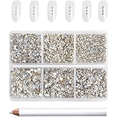 Beadsland 7200pcs Flatback Rhinestones,Glass Rhinestone Nail Gems Round Crystal Rhinestones for Crafts,Mixed 6 Sizes with Wax Pencil Kit, SS3-SS10,Blue Moonlight