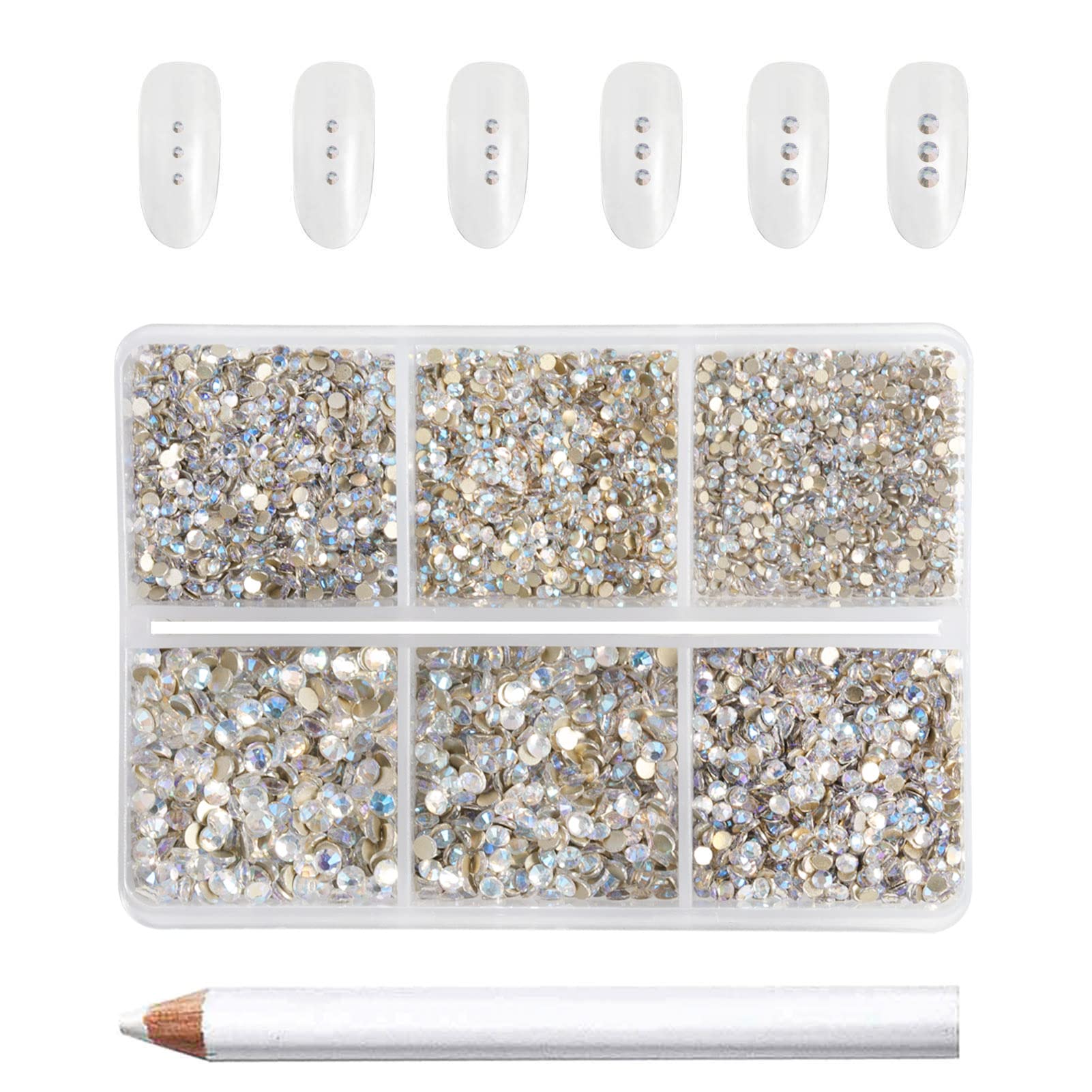 Beadsland 7200 Pcs Flatback Rhinestones for Nails,Blue Round Small Crystal Glass Rhinestones Gems for Crafts,Mixed 6 Sizes with Wax Pencil Kit,SS3-SS10,Blue Moonlight