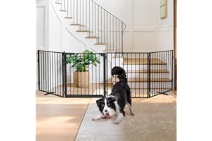 Snagle Paw Extra Wide Dog Gate,Free Standing Dog Fence with Door, Up to 104 Inch Wide Pet Gate with Support Feet for Stairs, 