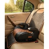 Owleys Backless Booster Car Seat with Latch Connectors, Kids Booster Seat for Car 40-100 lbs, Waterproof Eco Leather Cushion &amp; Anti-Slip Base, Portable Travel Design for Ages 4-12, Black-Brown