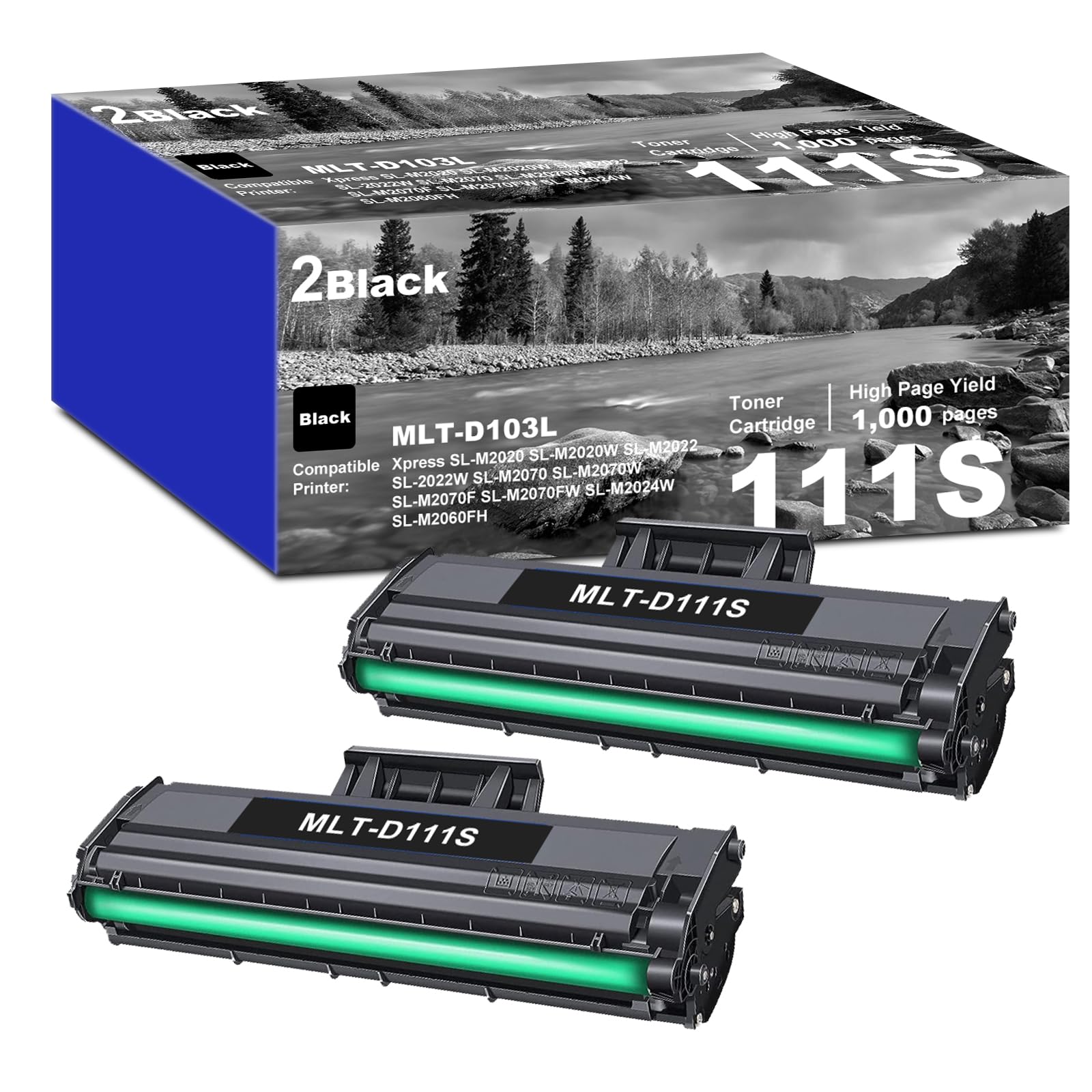 Photo 1 of MLT-D111S Toner Cartridge Replacement for Samsung MLT111S MLTD111S D111S 111S Toner for Xpress SL M2020 M2020W M2022 2022W M2070 M2070W M2070F M2070FW M2024W M2060FH Printer, 2 Black