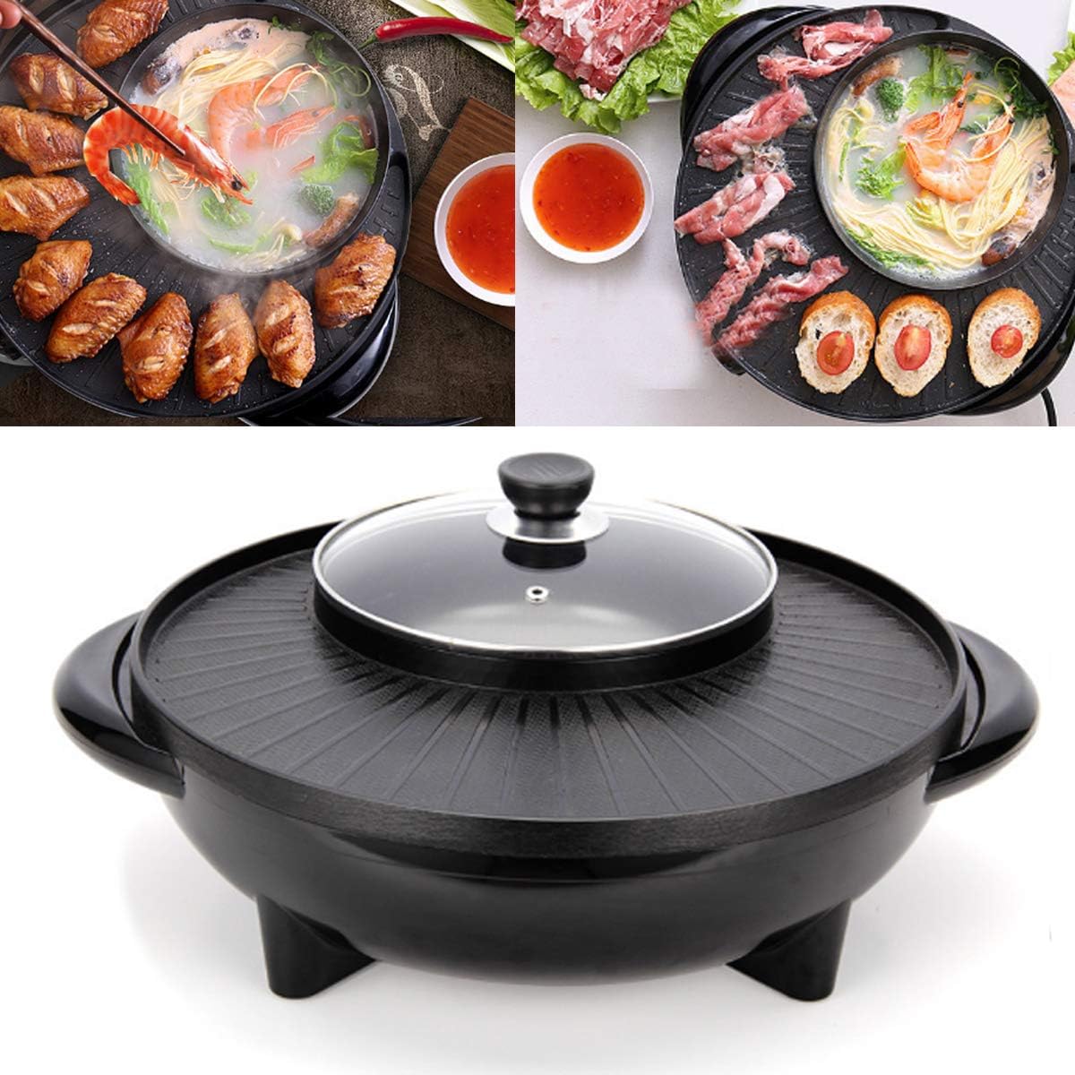 Tamaha 1200W Electric 2in1 Barbecue Smokeless And Hotpot Cooking Pot Non-Stick Grill Grill Pan