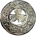 AAR Men,s Scottish Irish Shamrock Kilt Brooch Fly Plaid Antique/Chrome Finish 3" (7cm) diameter S