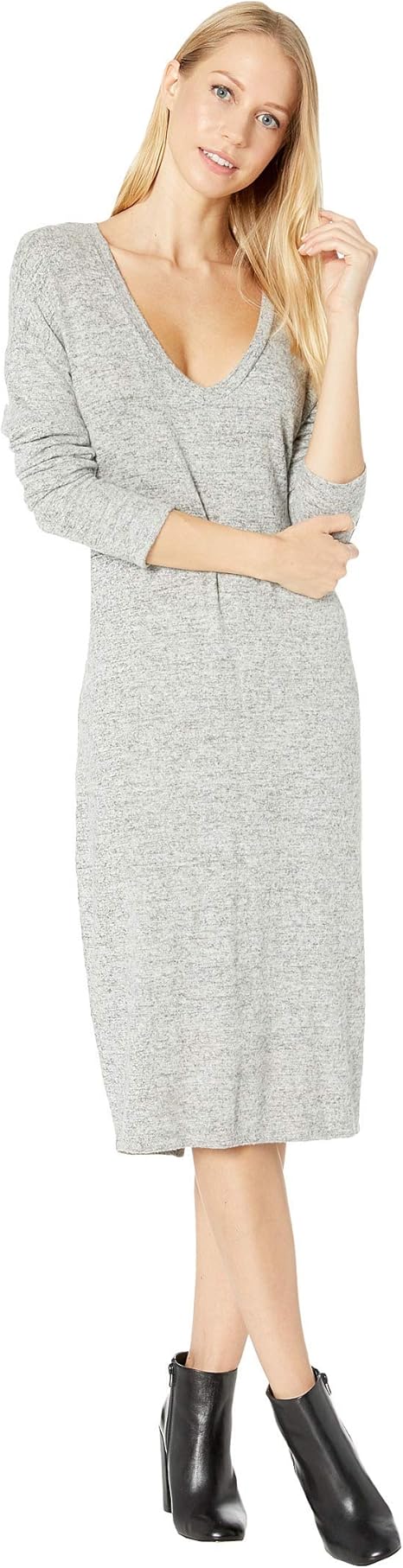 v neck midi sweater dress