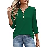 XIEERDUO 3/4 Length Sleeve Womens Tops Fashion Clothing V Neck T Shirts Dressy Blouses Business Casual Outfits Tunic Tops