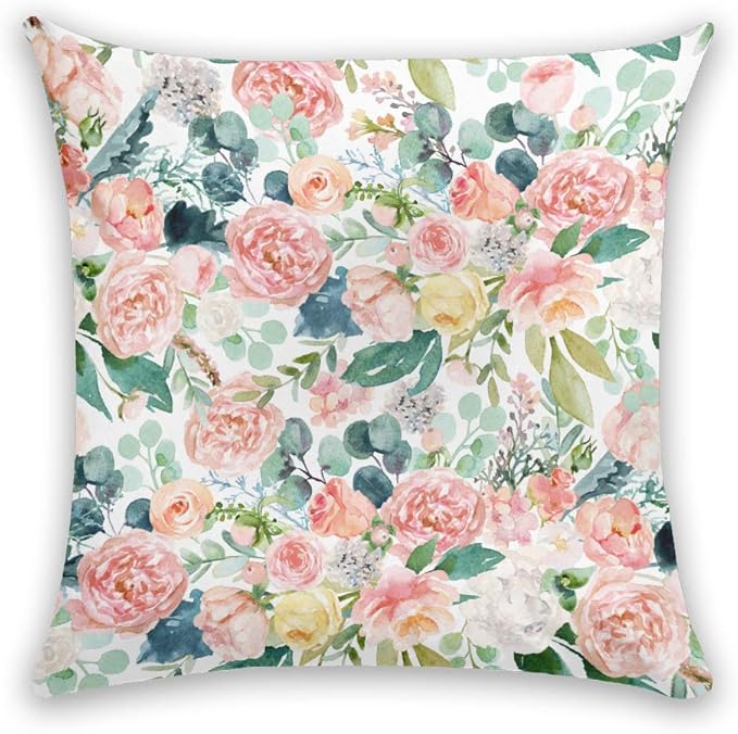 Amazon.com: Throw Pillow Cover 16x16 Inch Watercolor Floral Pattern ...