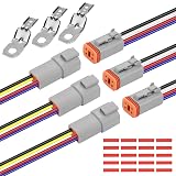DT 4 Pin Waterproof Connector for Deutsch, 14 AWG Cable Automotive Electrical Connector Male Female Plug Wiring Harness for Car, Truck, Boats, LED Work Light (4 Pin)
