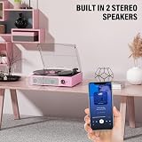Cotsoco Vinyl Record Player 3 Speed Belt-Driven with Bluetooth Speakers Pale view 6